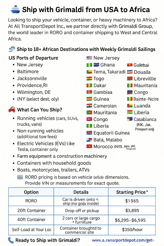 Ship with Grimaldi from USA to Africa